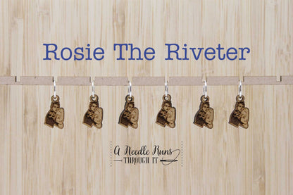 Rosie Stitch marker set, snag free stitch markers. Rosie the Riveter stitch markers for knitting. Snag Free Stitch markers, crochet Feminist