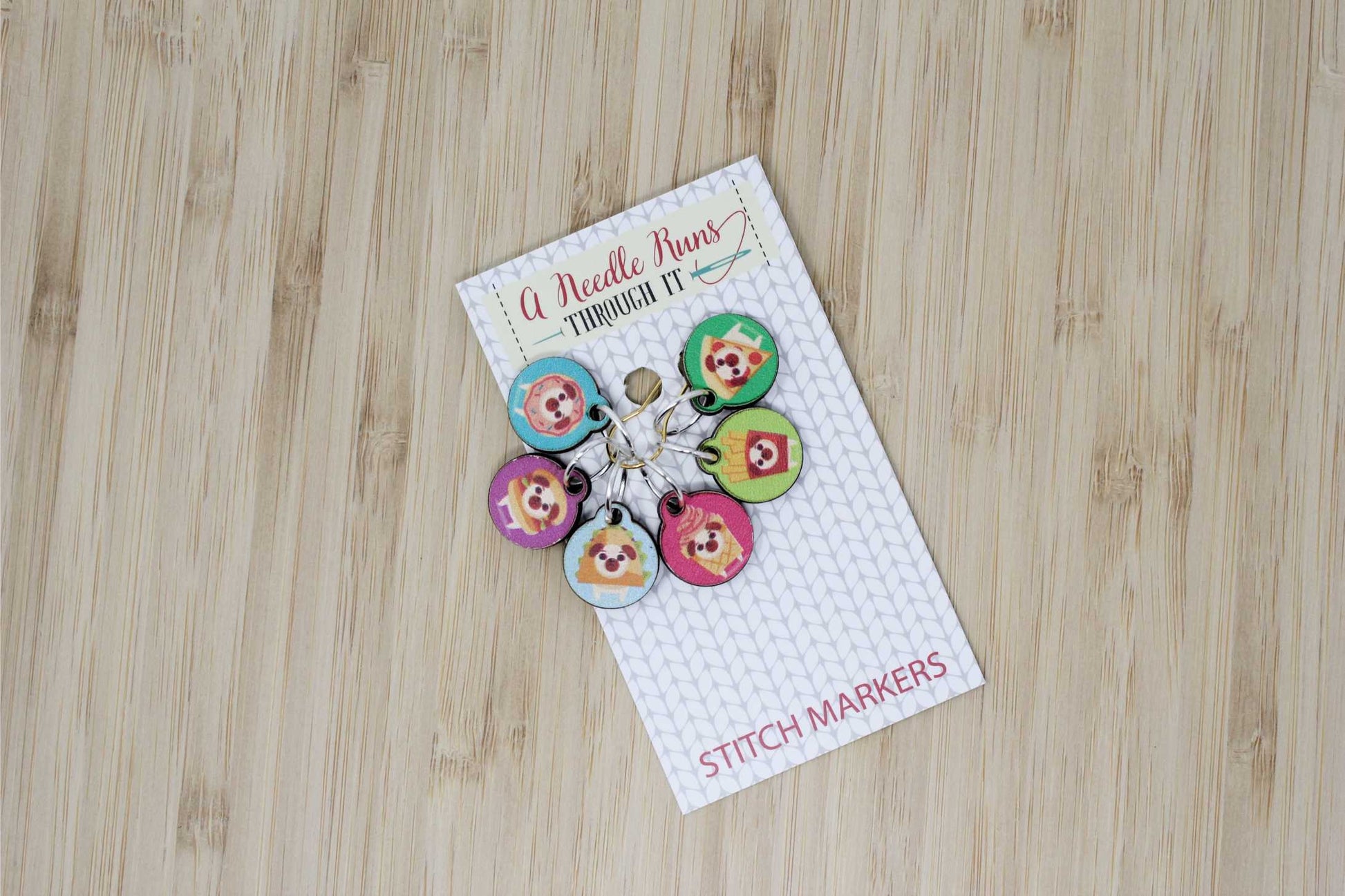 Pug foods, Stitch markers set, sock knitter, pugs snag free stitch markers, pugs with food costumes color stitch markers set, cute pugs