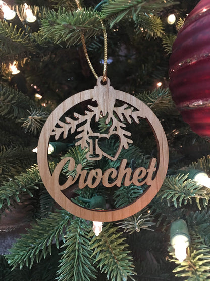 Crochet Christmas Tree Ornament, I love crochet ornament, Christmas tree decoration, crafty ornament for tree, crochet gift