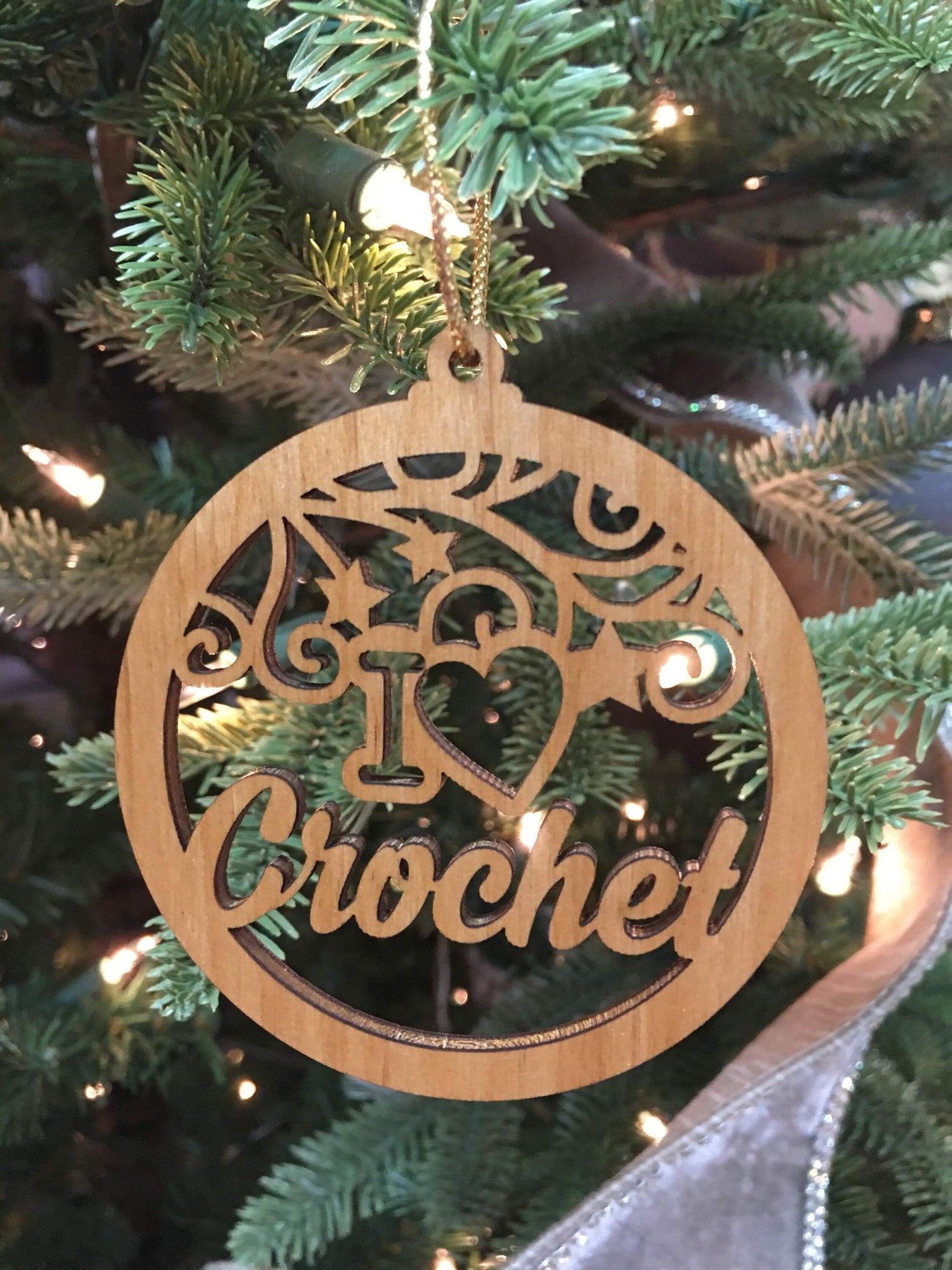Crochet Christmas Tree Ornament, I love crochet ornament, Christmas tree decoration, crafty ornament for tree, crochet gift