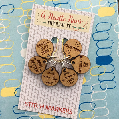 Inspirational Stitch markers set, sock knitter, knitter gift,snag free stitch markers,motivational set stitch markers. Clasp crochet markers
