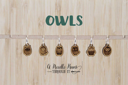 Owls Stitch markers set, snag free stitch markers. Cute wooden owls stitch markers for knitting. Snag Free Stitch markers