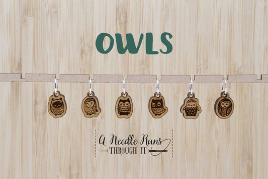 Owls Stitch markers set, snag free stitch markers. Cute wooden owls stitch markers for knitting. Snag Free Stitch markers