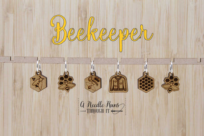 Beekeper Stitch marker set, knitter gift, snag free stitch markers, bee stitch markers, beekeeper stitch markers. Crochet Progress Keepers
