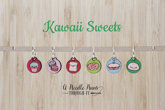 Kawaii Sweets, Stitch markers set, sock knitter, happy food snag free stitch markers, kawaii stitch markers, color stitch markers