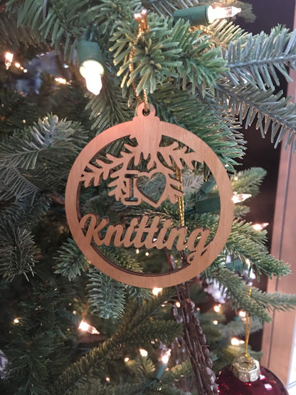 I love knitting Christmas Tree Ornament, knitting ornament, Christmas tree decoration, crafty ornament for tree, knitting gift