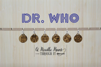 Dr Who Knitting Stitch markers set, dalek, angel, time lord snag free stitch markers, tardis, progress keepers. Whovian stitch markers