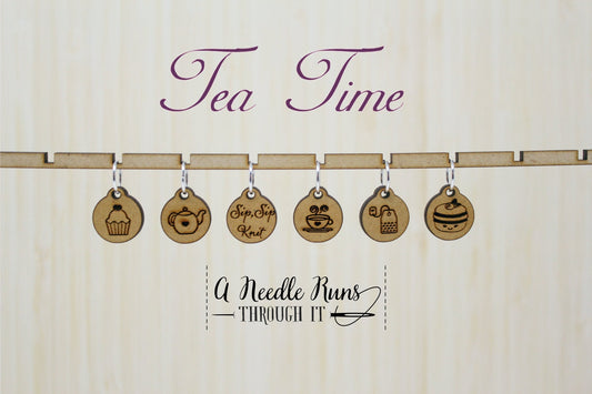 Tea Set Stitch markers set, tea lover, knitter gift. cupcake stitch marker. Tea time stitch marker set. Tea Crochet Progress Keepers