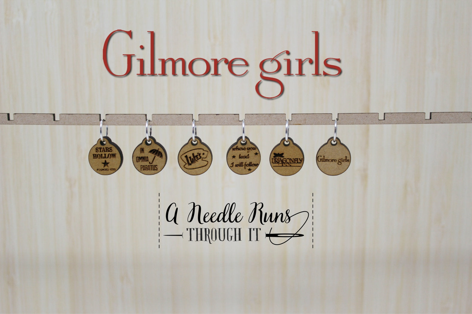 GG knitting stitch markers set, Luke's coffee, Stars Hollow, Dragonfly Inn. Crochet Progress Keepers.