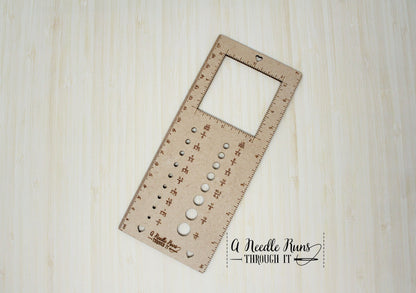Long Combination Knitting Needle gauge, small needle gauge. Gauge Swatch tool and needle gauge ruler, 2" square gauge swatch ruler