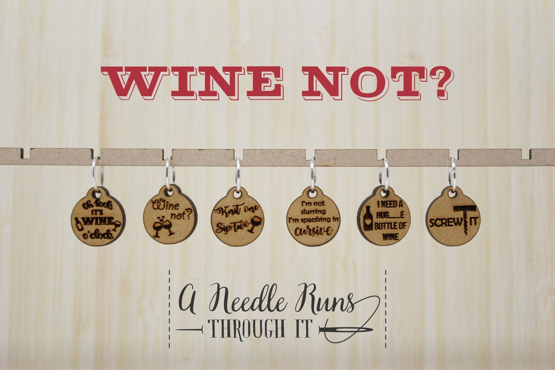 Wine not? Knitting or crochet Stitch markers set, knit one sip two stitch markers, crochet clasp marker, progress keepers