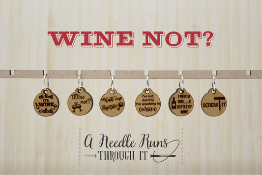 Wine not? Knitting or crochet Stitch markers set, knit one sip two stitch markers, crochet clasp marker, progress keepers