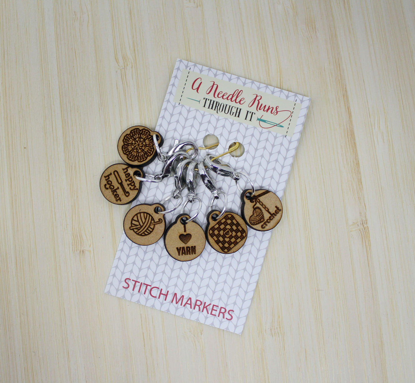 I heart crochet clasp stitch markers, granny square, crochet hook. Removable stitch markers for crochet