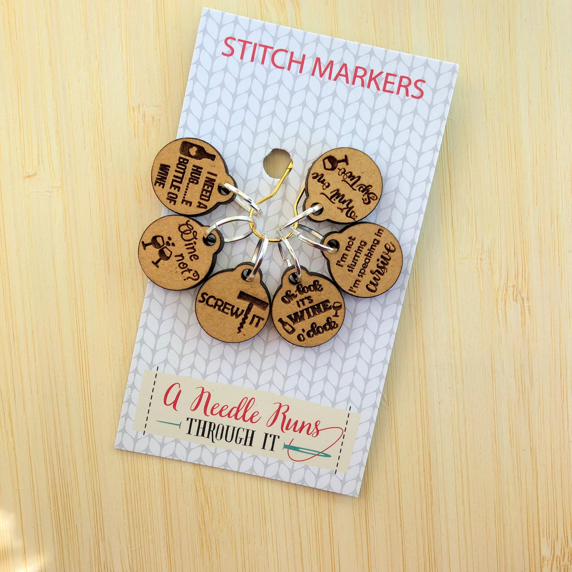Wine not? Knitting or crochet Stitch markers set, knit one sip two stitch markers, crochet clasp marker, progress keepers
