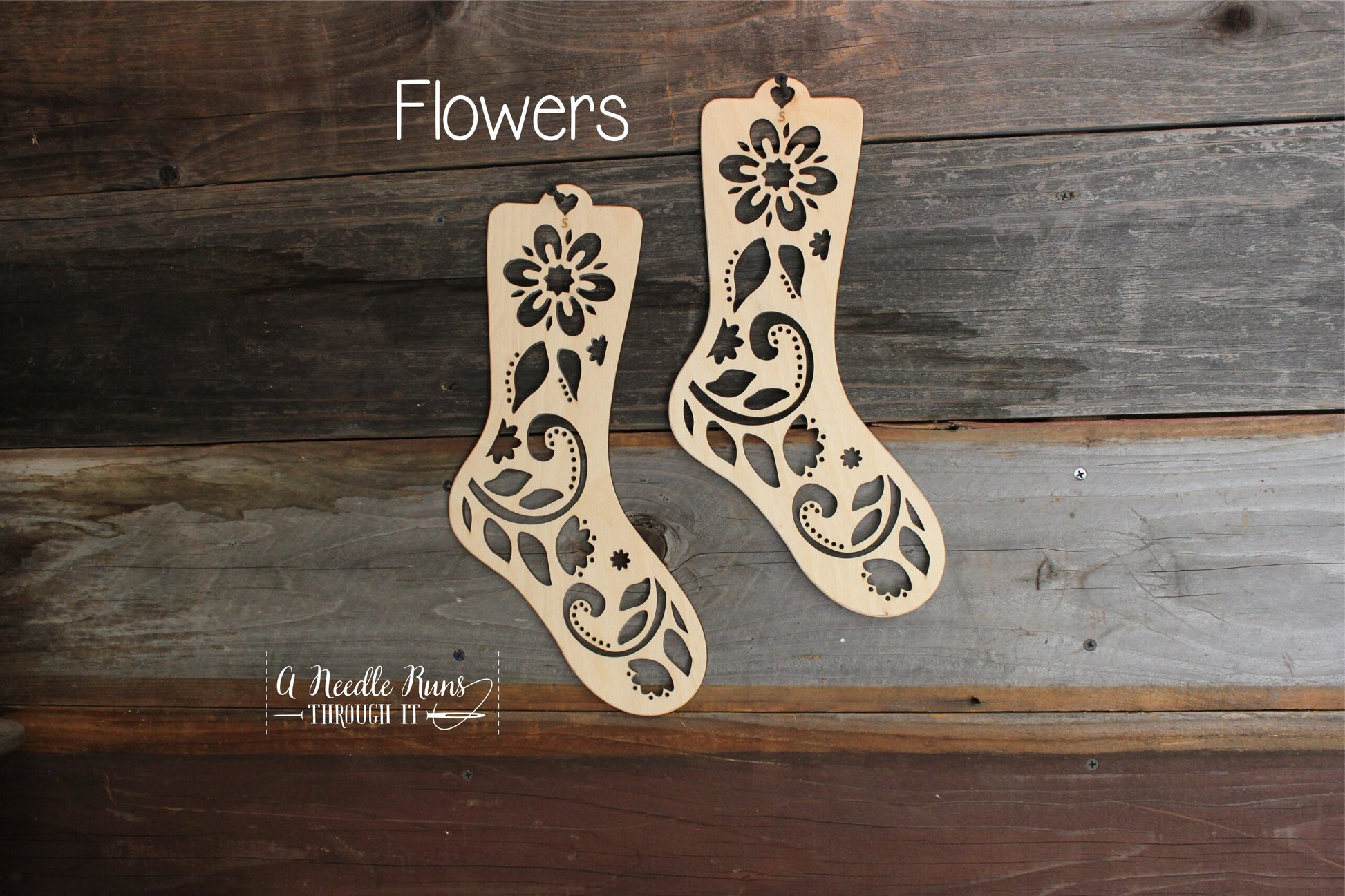 Flower Sock Blockers, Baltic Birch Flower Design Wood Sock blockers, pair of blockers for knitting socks. S, M, L sizes. Wood sock form