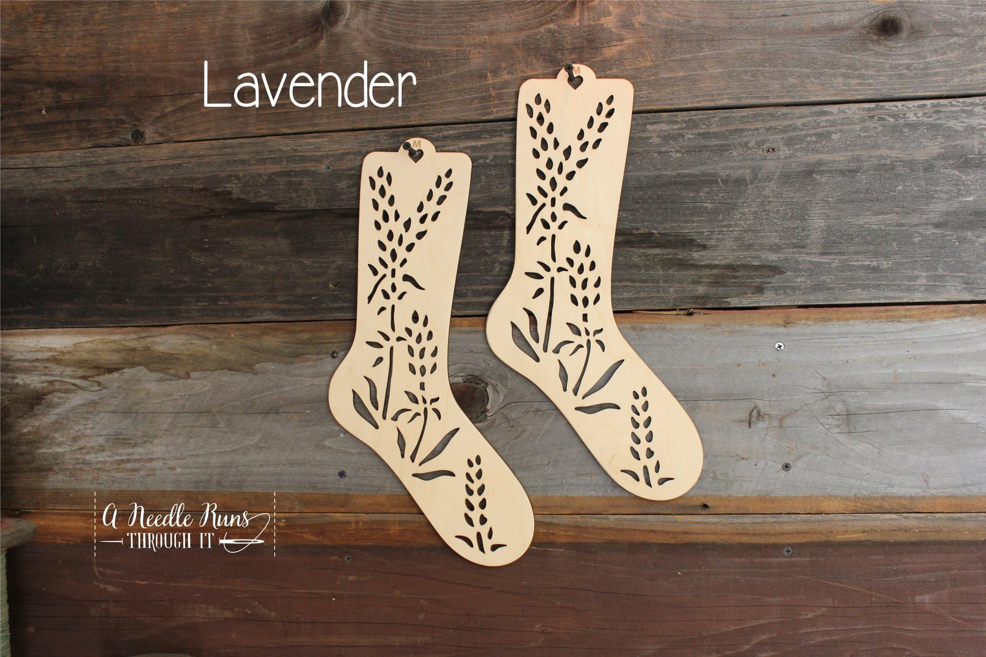 Lavender Sock Blockers, Baltic Birch Lavender Design Wood Sock blockers, pair of blockers for knitting socks. S, M, L sizes. Wood sock form