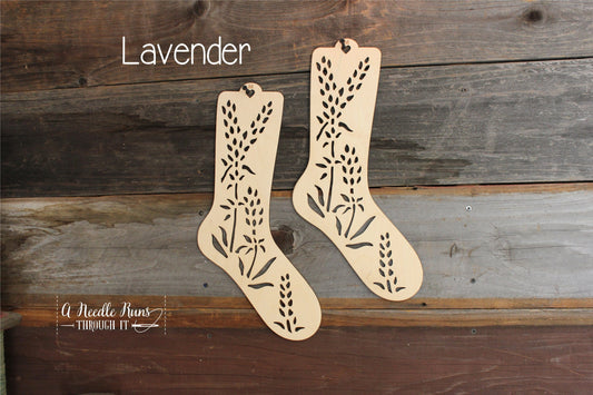 Lavender Sock Blockers, Baltic Birch Lavender Design Wood Sock blockers, pair of blockers for knitting socks. S, M, L sizes. Wood sock form