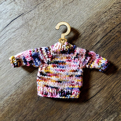 Tiny Sweater wood hanger for knitted sweater ornaments. Holiday Christmas decoration. Cute ornament wooden hanger for tiny knitted sweaters