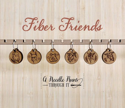 Fiber Friends stitch marker set, knitter gift,snag free stitch markers, sheep, llama, alpaca, buffalo, bunny, goat.Crochet progress keepers