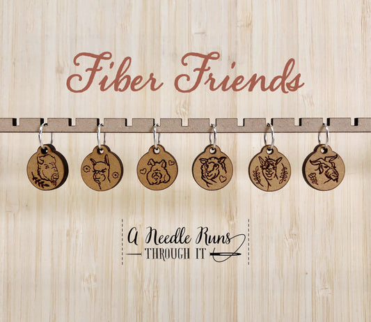 Fiber Friends stitch marker set, knitter gift,snag free stitch markers, sheep, llama, alpaca, buffalo, bunny, goat.Crochet progress keepers