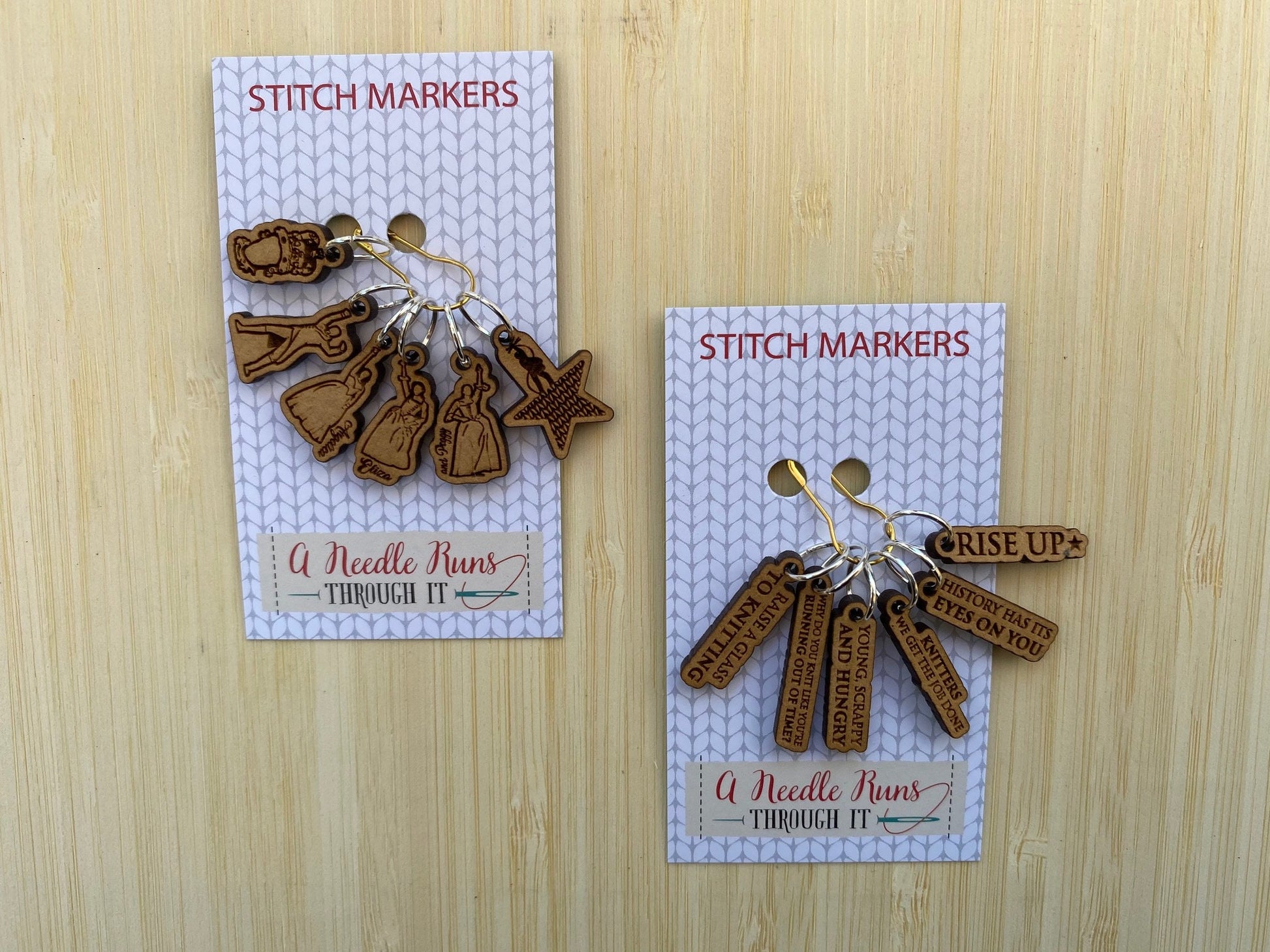 Hamilton Inspired Stitch Marker Set for knitting and crochet, musical inspired knitting markers. Rise Up