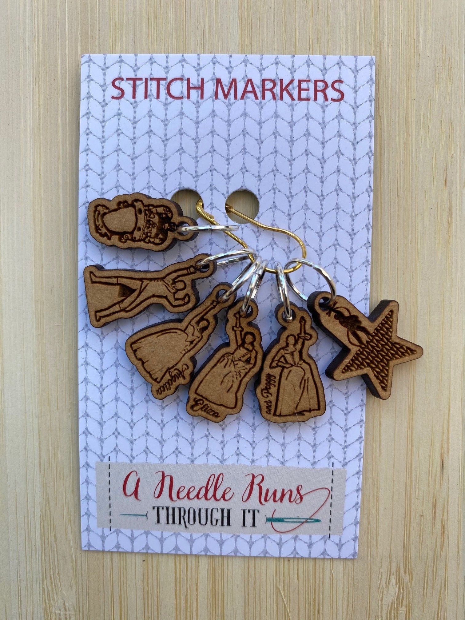 Hamilton Inspired Stitch Marker Set for knitting and crochet, musical inspired knitting markers. Rise Up