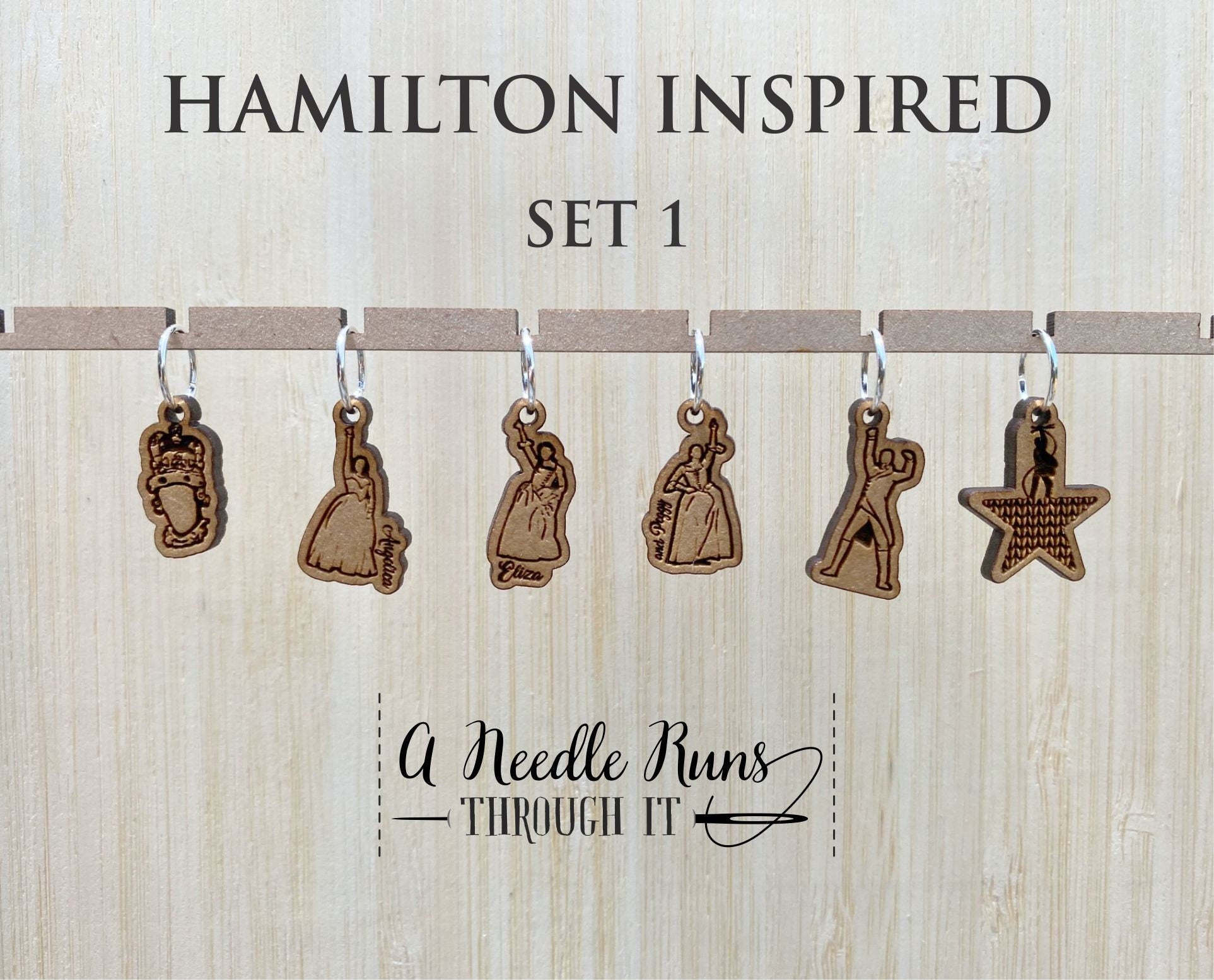 Hamilton Inspired Stitch Marker Set for knitting and crochet, musical inspired knitting markers. Rise Up