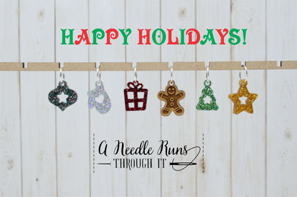 Happy Holidays stitch marker set, snag free stitch markers, st markers for knitting, Christmas knitting markers, crochet progress keeper