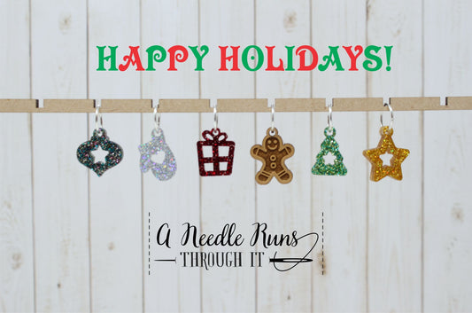 Happy Holidays stitch marker set, snag free stitch markers, st markers for knitting, Christmas knitting markers, crochet progress keeper