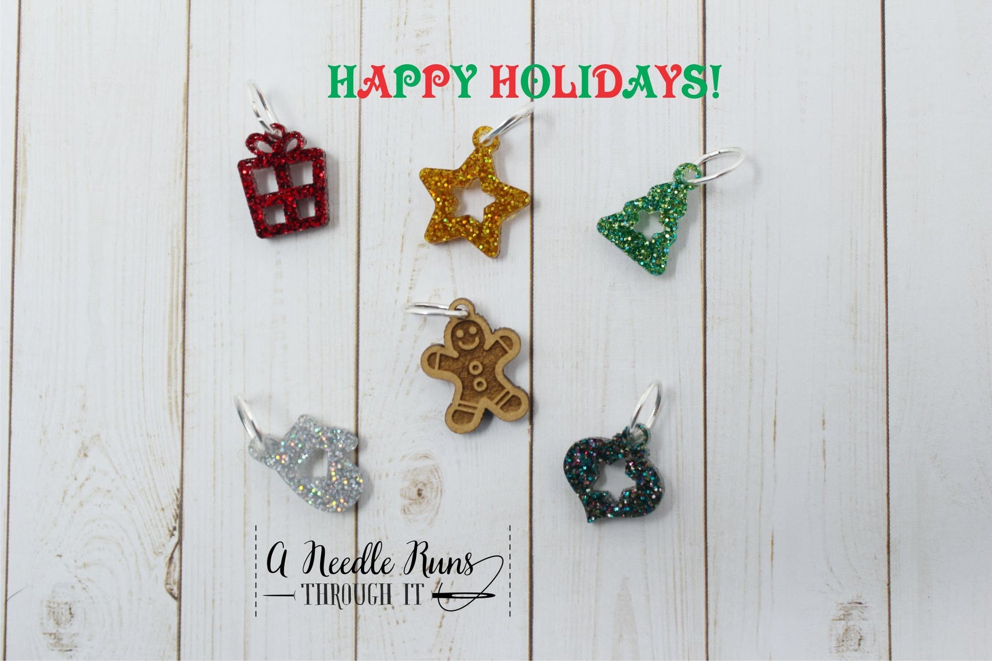 Happy Holidays stitch marker set, snag free stitch markers, st markers for knitting, Christmas knitting markers, crochet progress keeper