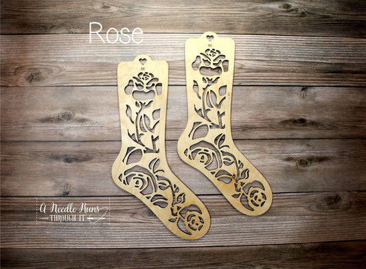 Roses Sock Blockers, Baltic Birch Rose Design Wood Sock blockers, pair of blockers for knitting socks. S, M, L sizes. Wood sock form