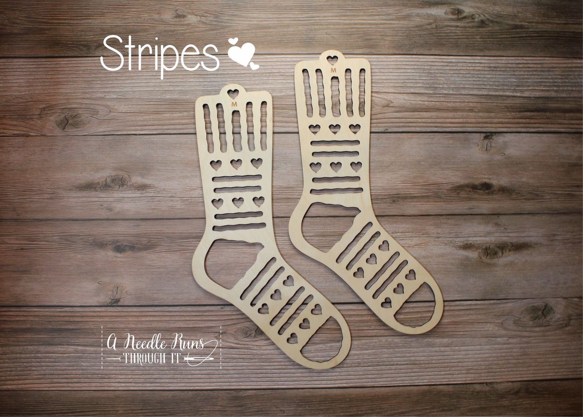 Stripe hearts Sock Blockers,Baltic Birch stripes Design Wood Sock blockers,pair of blockers for knitting socks.S, M, L sizes. Wood sock form
