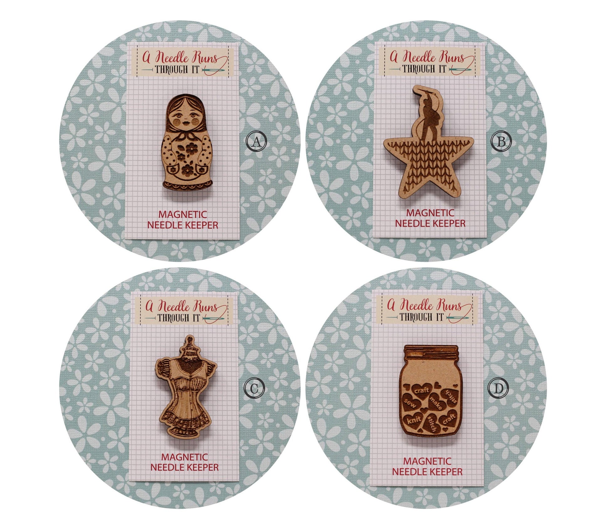 Cross Stitch Needle Minder, Cross Stitch Designs, Wood Magnetic Needleminder. Hand embroidery, Needle Keeper. Cute design needle minders