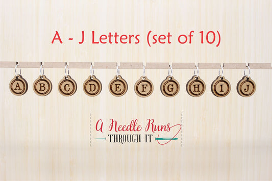 A through J letters Stitch markers. Winters Beach Cardi stitch marker set. Letter stitch markers for Knitting and Crochet. Clasp markers
