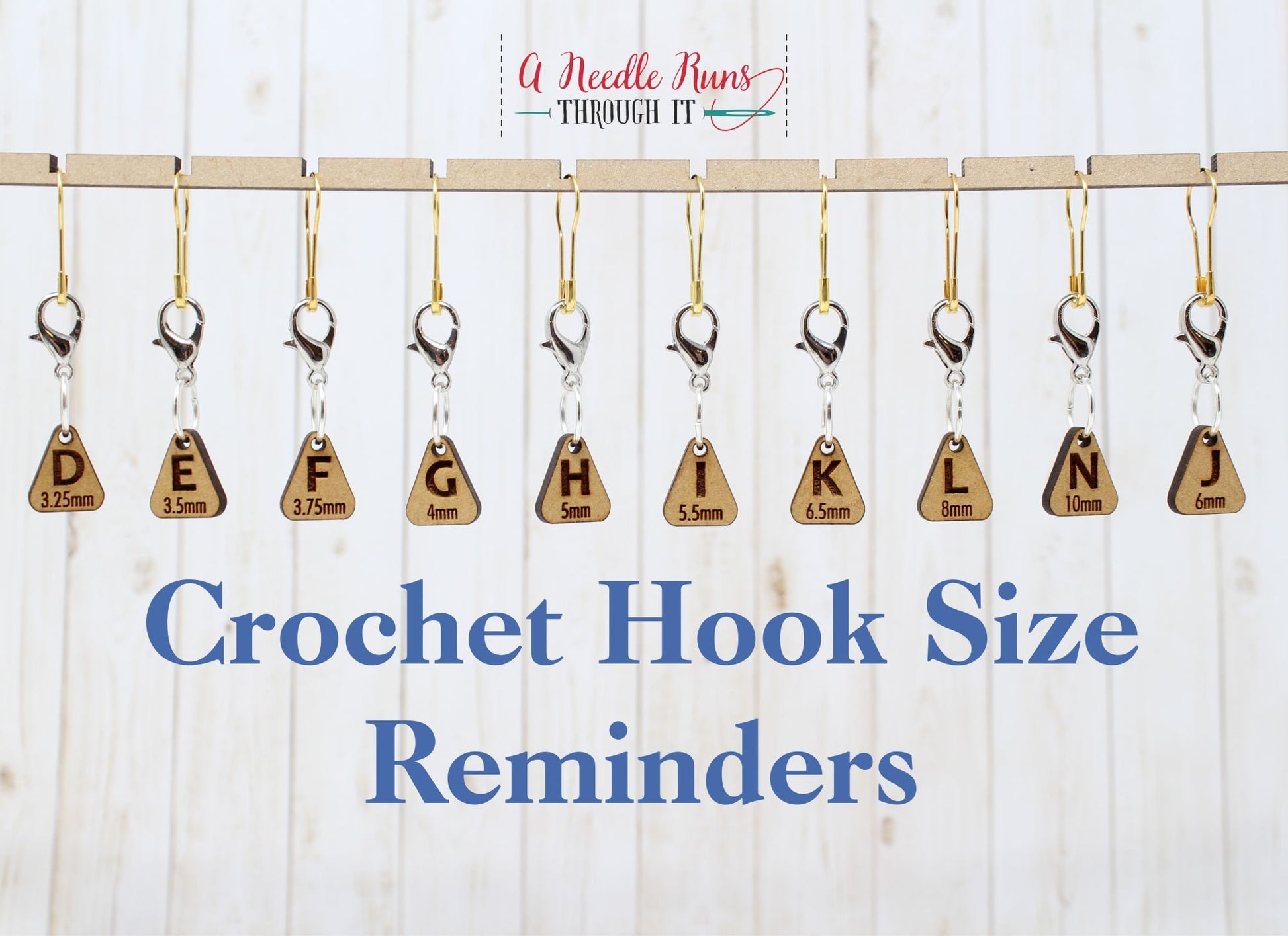 Set of 10 Crochet Hook Letter Reminder Marker Set, Removable Markers. Crochet markers with clasp. Progress keepers for crochet hooks