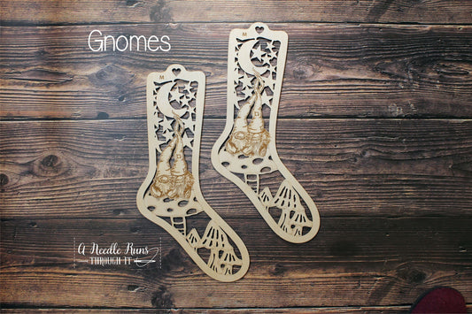 Gnomes Sock Blockers, Baltic Birch Gnome Design Wood Sock blockers, pair of blockers for knitting socks.S, M, L sizes. Wood sock form