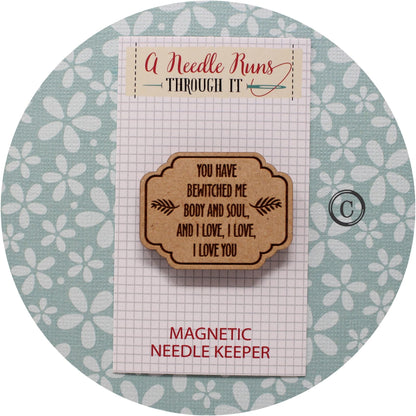 Cross Stitch Needle Minder, Pride and Prejudice Quotes, Wood Magnetic Needle Minder. Hand embroidery, Needle Keeper. Embroidery Needleminder