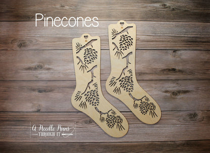Pinecone Sock Blockers, Baltic Birch Pinecones Design Wood Sock blockers, pair of blockers for knitting socks. S, M, L sizes. Wood sock form