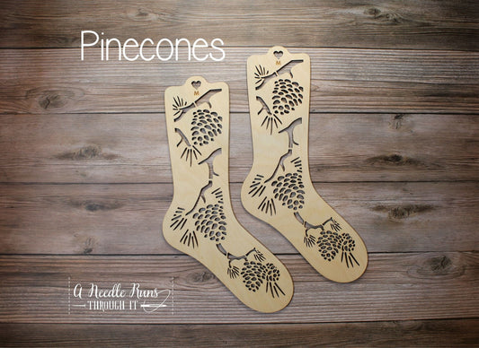 Pinecone Sock Blockers, Baltic Birch Pinecones Design Wood Sock blockers, pair of blockers for knitting socks. S, M, L sizes. Wood sock form