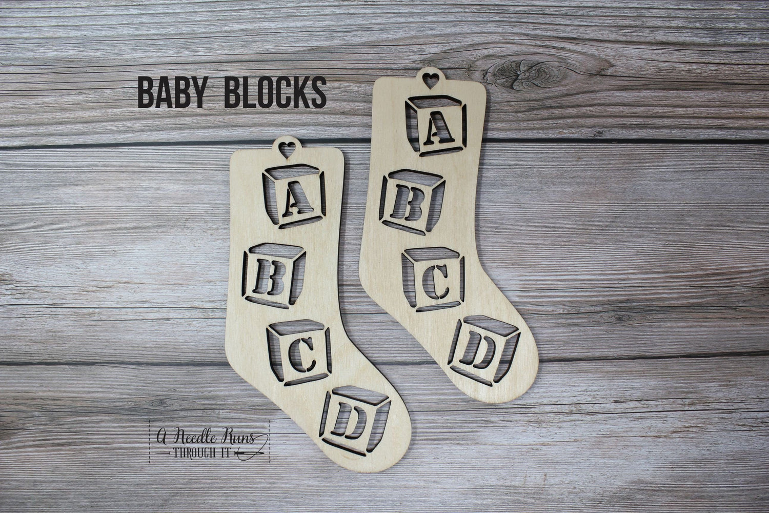 ABC Blocks Baby Sock Blockers, Baltic Birch ABCD blocks Design Wood Sock blockers, pair of blockers for knitting baby socks. Baby sock form