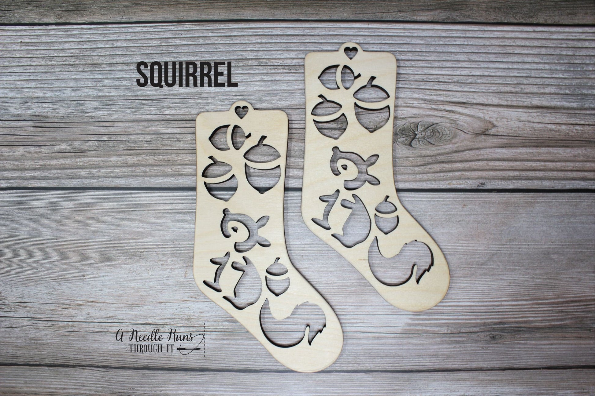 Squirrel Baby Sock Blockers, Baltic Birch Squirrel Design Wood Sock blockers, pair of blockers for knitting baby socks. Baby sock form