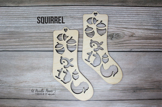 Squirrel Baby Sock Blockers, Baltic Birch Squirrel Design Wood Sock blockers, pair of blockers for knitting baby socks. Baby sock form