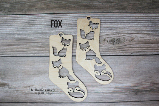 Fox Baby Sock Blockers, Baltic Birch Fox Design Wood Sock blockers, pair of blockers for knitting baby socks. Baby sock form