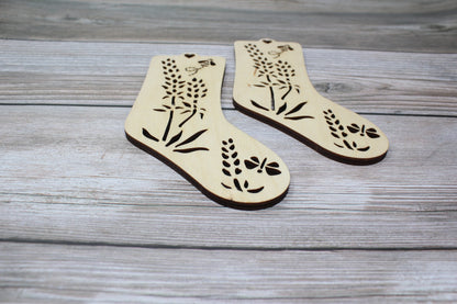 Lavender Baby Sock Blockers, Baltic Birch Lavender Design Wood Sock blockers, pair of blockers for knitting baby socks. Baby sock form