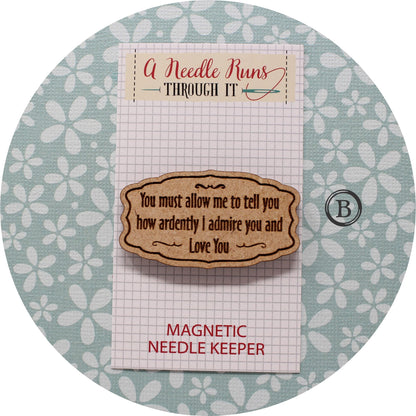 Cross Stitch Needle Minder, Pride and Prejudice Quotes, Wood Magnetic Needle Minder. Hand embroidery, Needle Keeper. Embroidery Needleminder