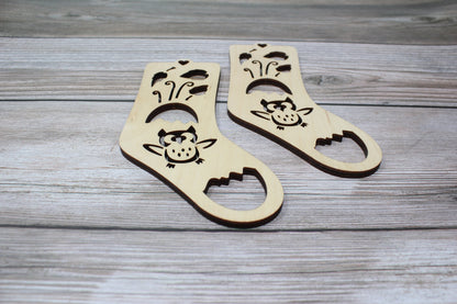 Owl Baby Sock Blockers, Baltic Birch Owl Design Wood Sock blockers, pair of blockers for knitting baby socks. Baby sock form
