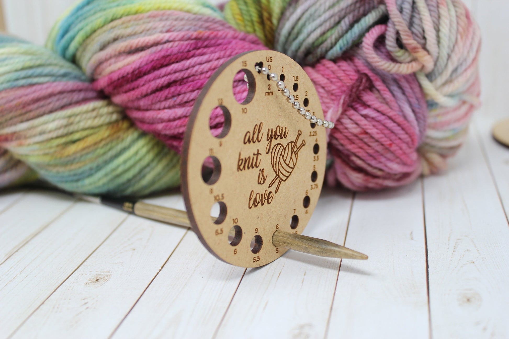 Round Knitting Needle Gauge. Wood needle gauge measure. Knitters tool. Handy knitting needle gauge, knitting needle measuring gauge