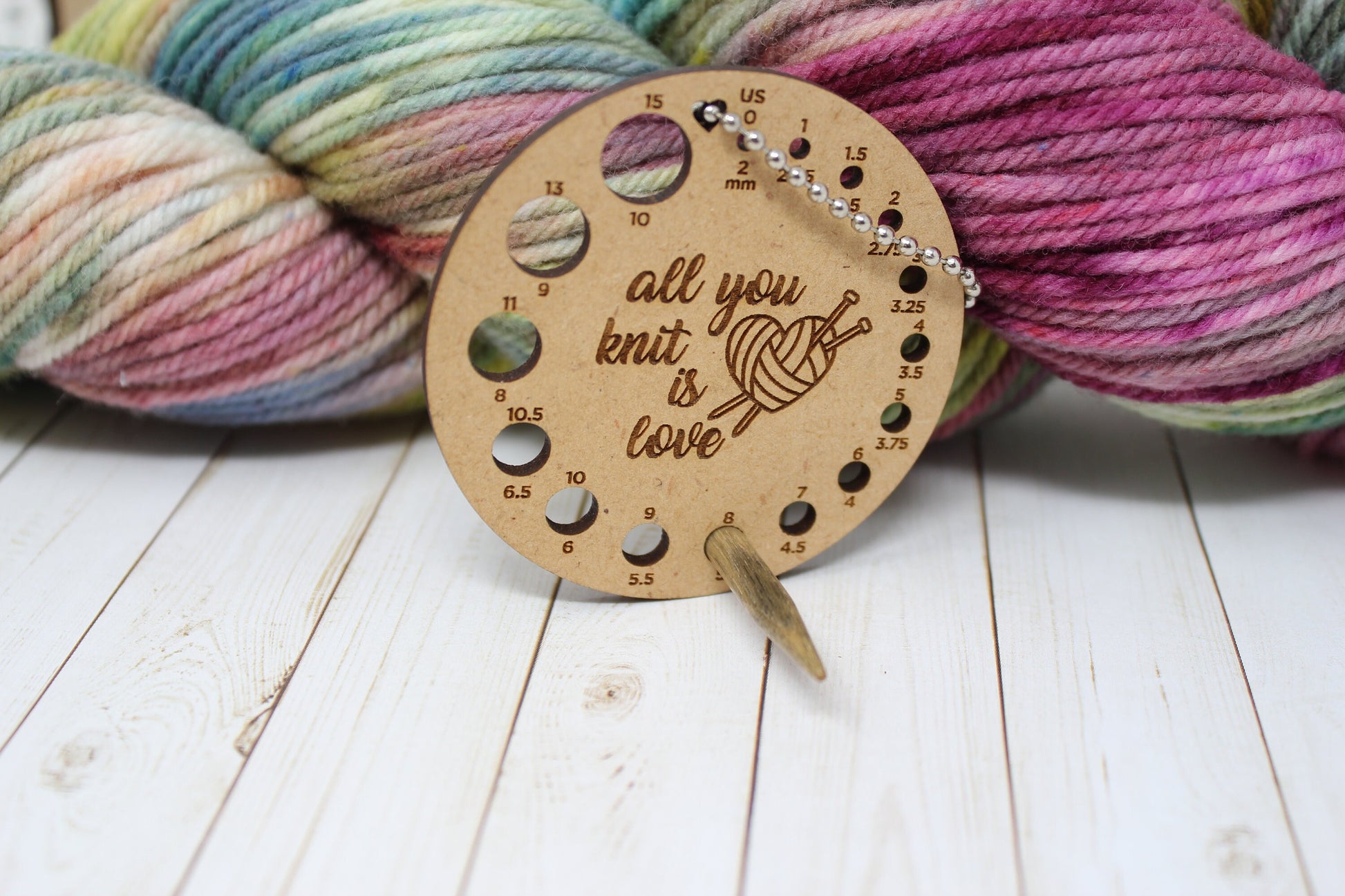 Round Knitting Needle Gauge. Wood needle gauge measure. Knitters tool. Handy knitting needle gauge, knitting needle measuring gauge
