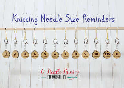 Set of 12 Knitting Needle Size Reminder Marker Set, Removable Markers.