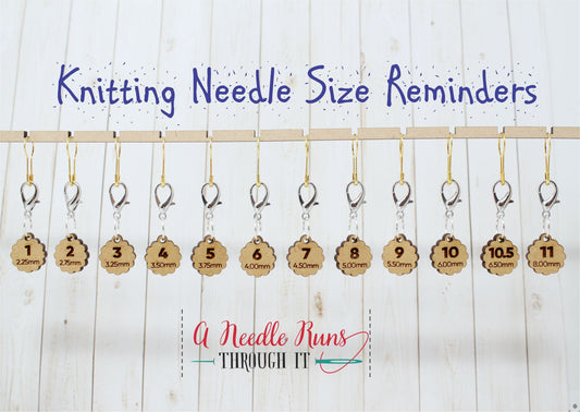 Set of 12 Knitting Needle Size Reminder Marker Set, Removable Markers.